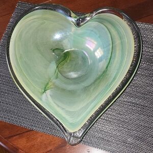 Heart-Shaped Green Glass Art Bowl
